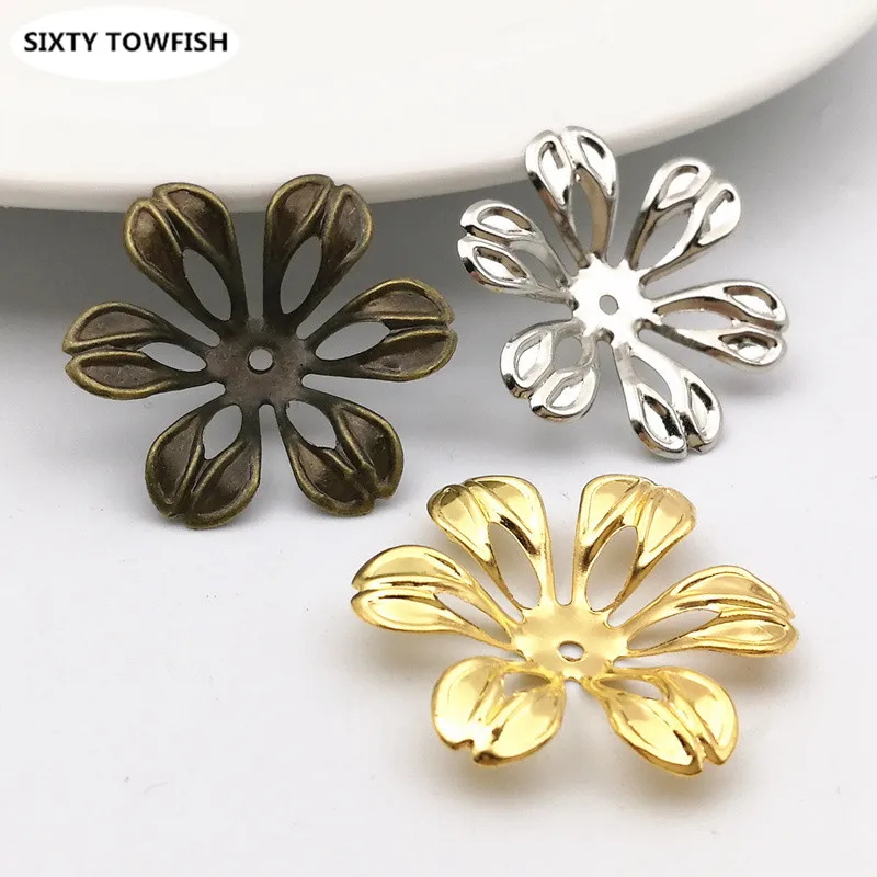 

50 PCS 27mm Gold color/White K/Antique bronze Metal Filigree Flowers Slice Charms Base Setting DIY Jewelry Components Finding