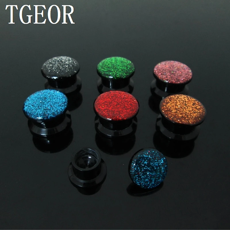 NEW body jewelry 1 pair mixed gauges glitter acrylic multi colors internally thread ear Flesh Tunnel free shipping