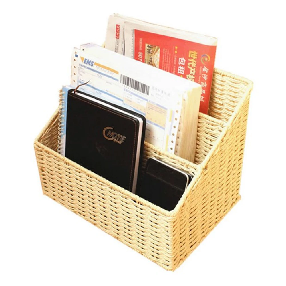 Panier de rangement de magazines en tresse écologique, organiseur de bureau pour livres, dossier de fichiers, divers bacs de rangement pour la maison