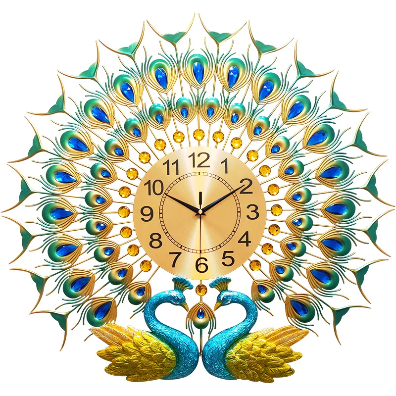 

Double Peacock Wall Clock Modern Design Creative Digital Wall Watch Home Decor Clock Wall Living Room Bedroom Silent Wall Clocks