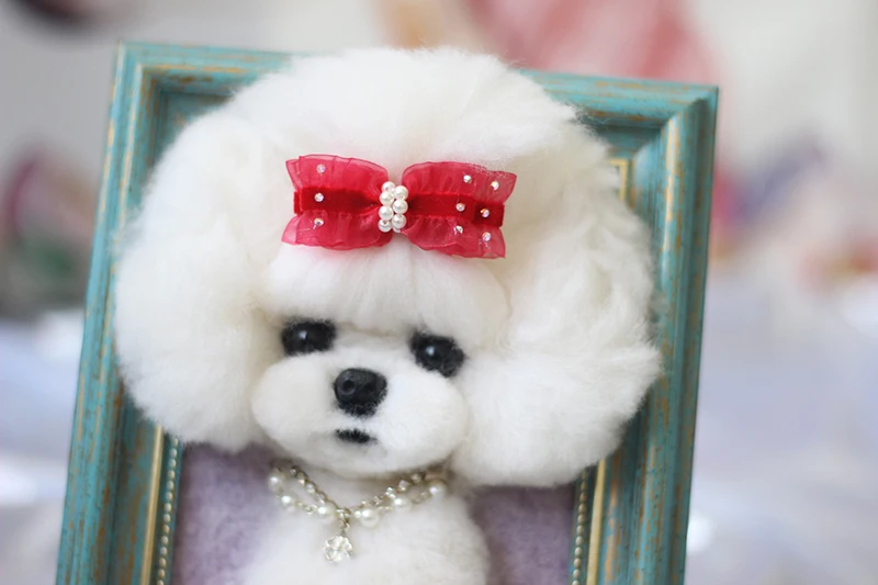 Pet puppy headwear Teddy Bear headgear Yorkshire pet jewelry top clip accessories hair frog clip lace pearl point drill double