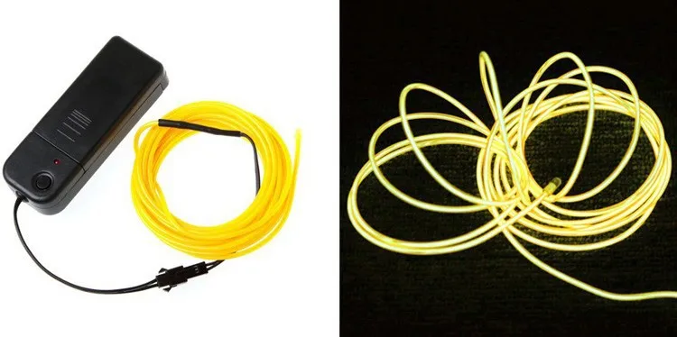 3M Flexible Led Neon Light Glow EL Wire String Strip Rope Tube Cable+Battery Controller Water Resistant LED Light Free Shipping