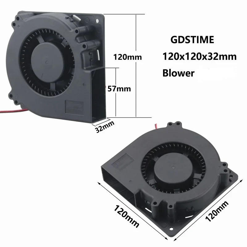 

Gdstime 10 pcs 48V 12cm 120x120mm Dual Ball Bearing Blower Fan 120mm x 32mm High Airflow 2Pin