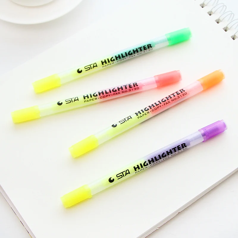 6pcs Double Ended Color Highlighter Pens Set for Paper Fax Copy 1-4mm Marker Stationery Office School Supplies A6183