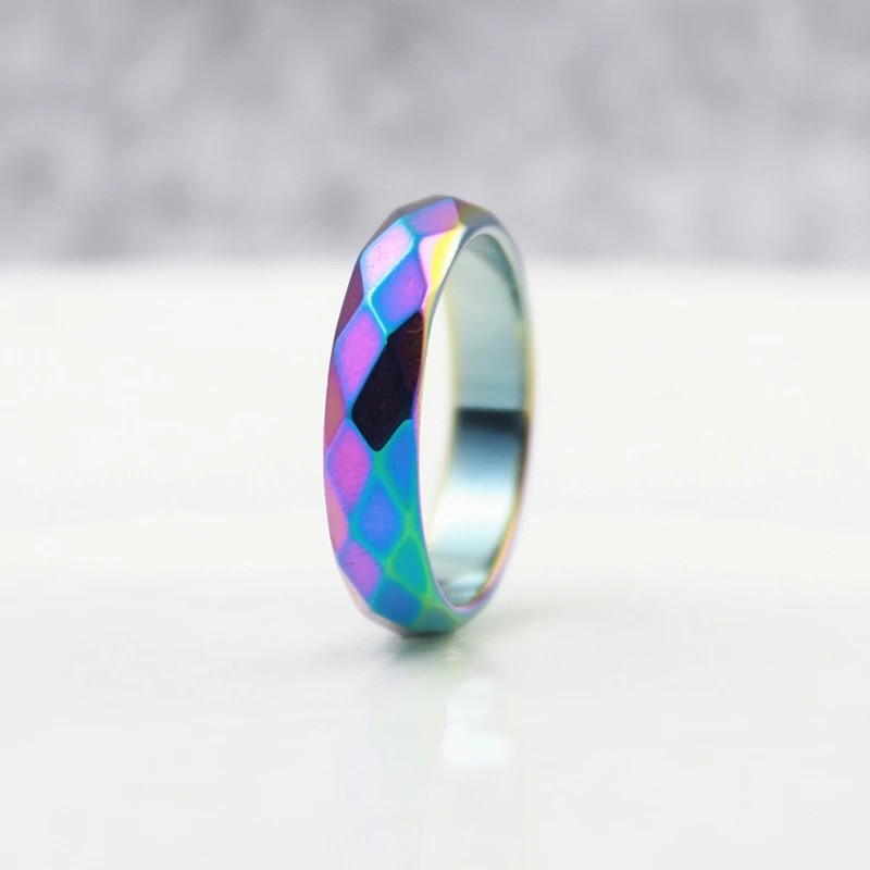 Fashion Jewelry Grade AAA Quality 6 mm Width Faceted Rainbow Color Hematite Rings (50 Pieces)HR1010-1