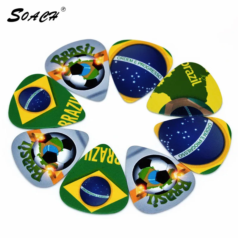 SOACH 10pcs/Lot 1.0mm thickness guitar strap guitar parts  Hot Brazil football flag design guitar picks