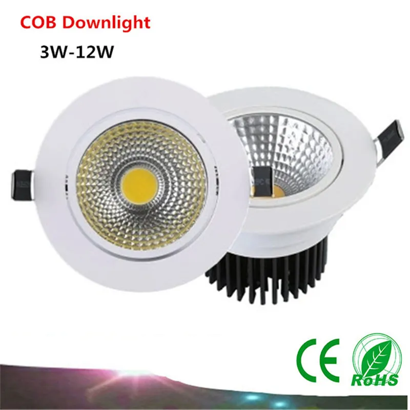 

50PCS DHL Dimmable LED Recessed Spot Ceiling 3W 5W 7W 12W 85-265V COB LED Downlights COB Spot Down light Gloeilam