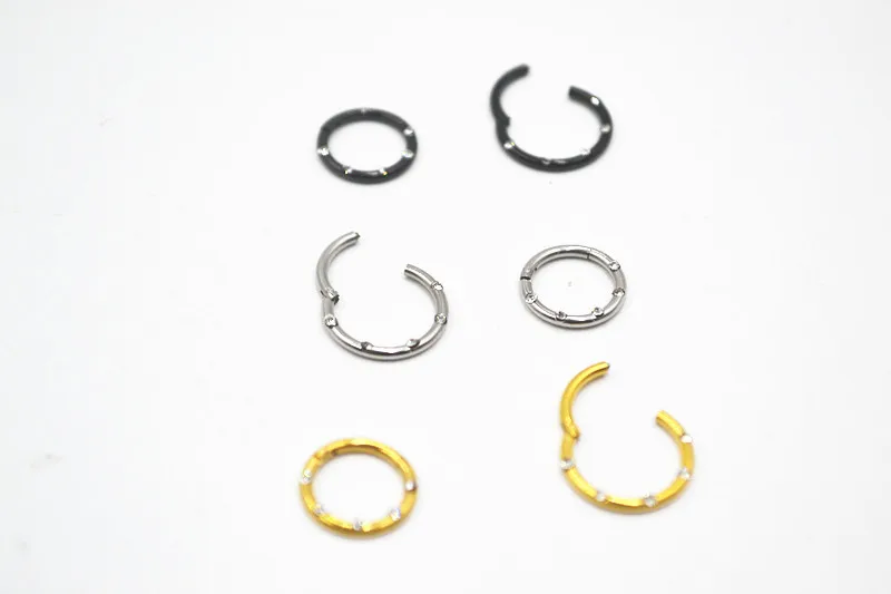 50pcs/lot Free Shipping Gems Titanium Seamless Hinged Segment Ring Clicker Ear Helix Cartilage Nose Hoop Septum 16Gx8/10mm NEW