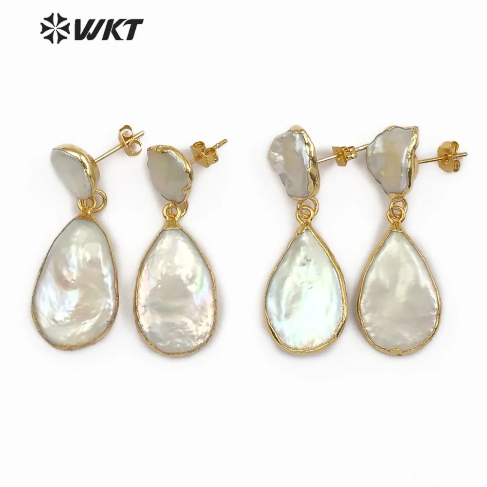 WKT WT-E489 New Arrival Trendy Style Natural Freshwater Pearl Ladies Earrings Drop Shape High Quality Freshwater Pearls