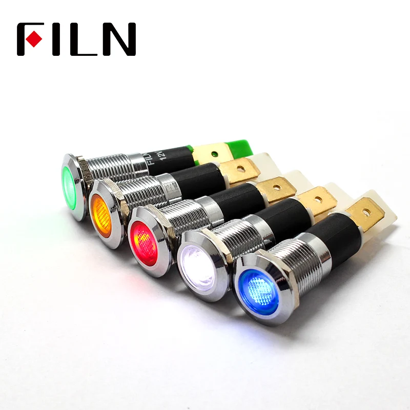 FILN 12mm 12V 24V 110V 220V Chrom Metall LED Pilotanzeige Armaturenbrett Signalanzeige Warnleuchte Auto Boot Marine mit 6,3mm Faston – Detail 1