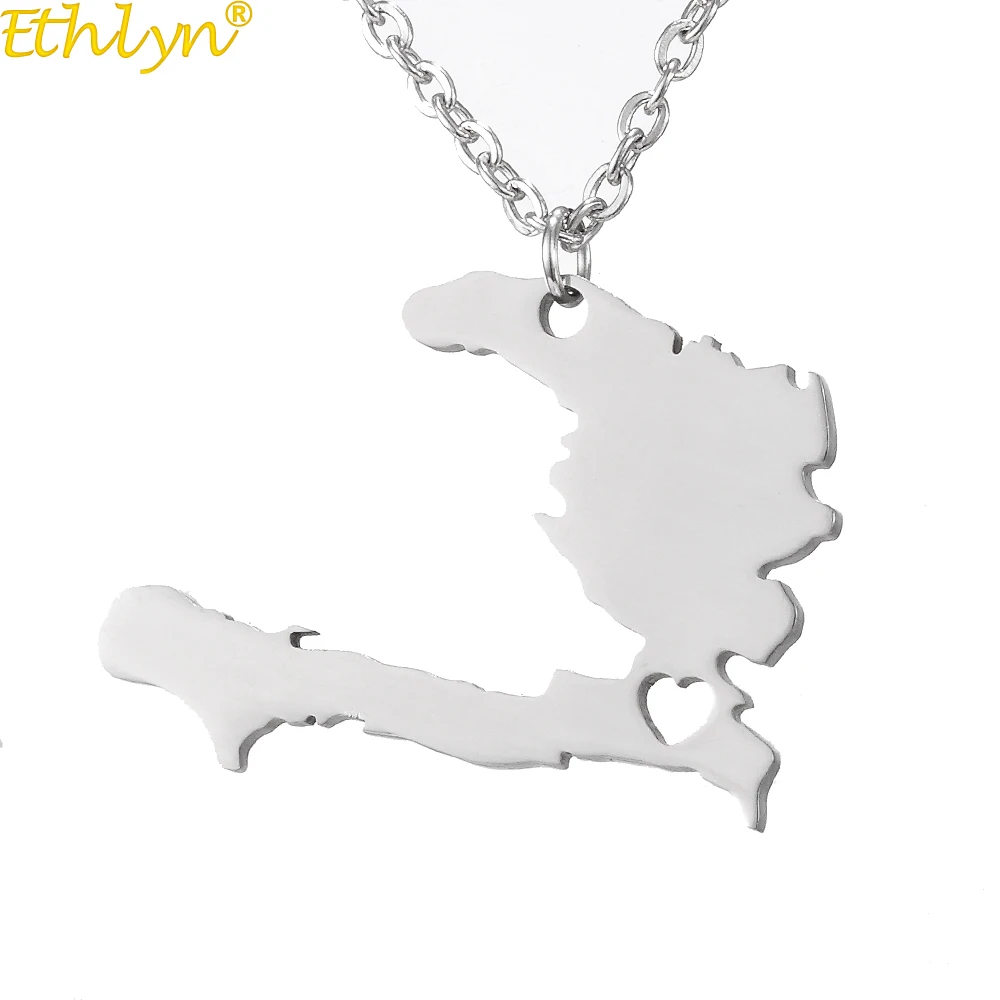 Ethlyn Unisex Rock Style  Stainless Steel Haiti Map Pendant Necklace Jewellery Haitian Gifts P157