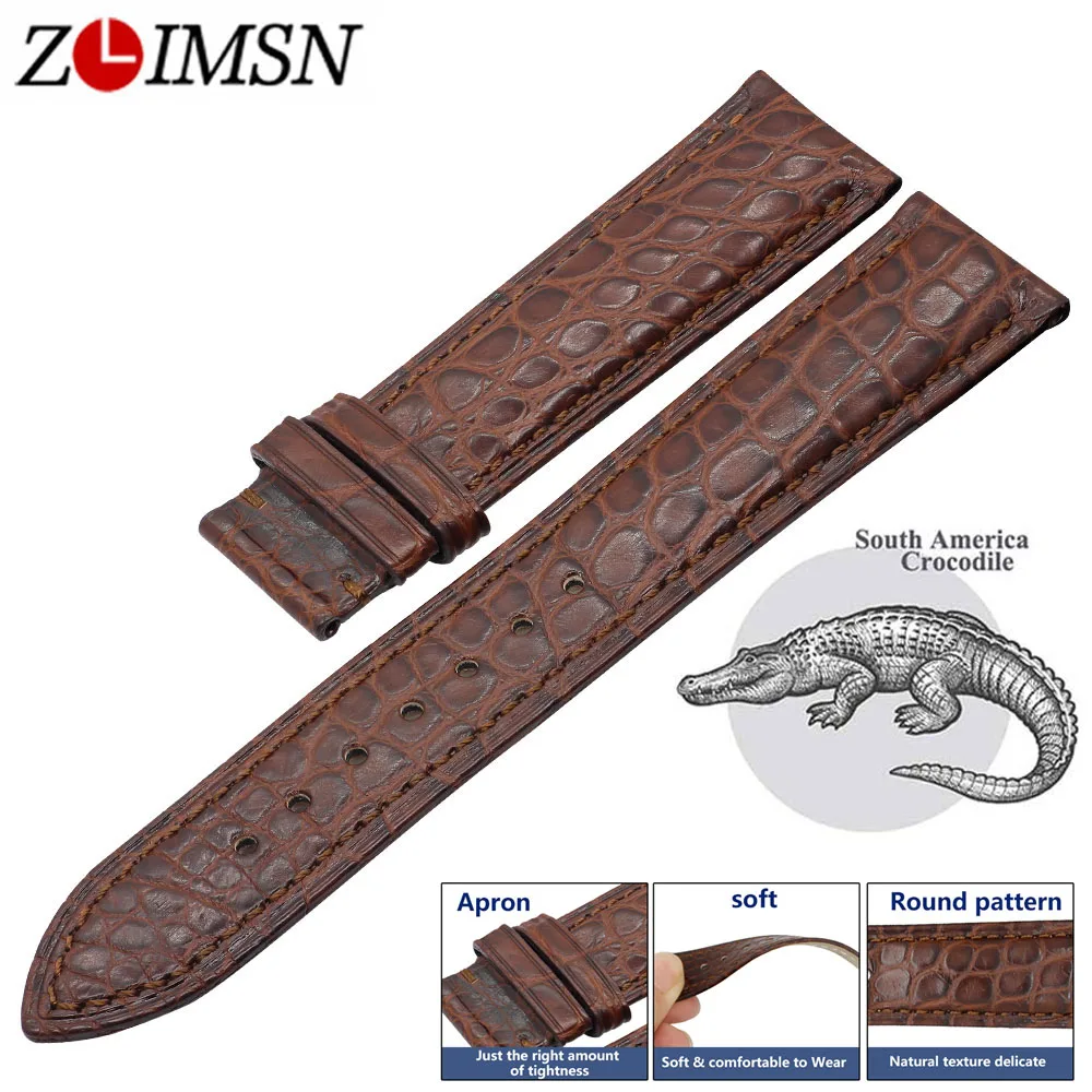 ZLIMSN Handmade manufacture Luxury crocodile leather watch Band strap 12mm-26mm round and Bamboo stripe Crocodile skin Watchband