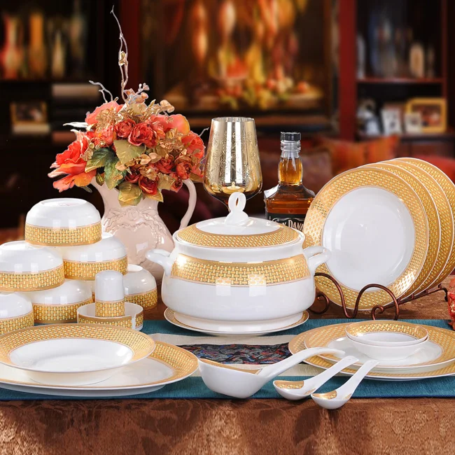 Bone China Dinnerware Set Ceramic Plates and Dishes Bowls 46pcs combination Tableware Ceramic