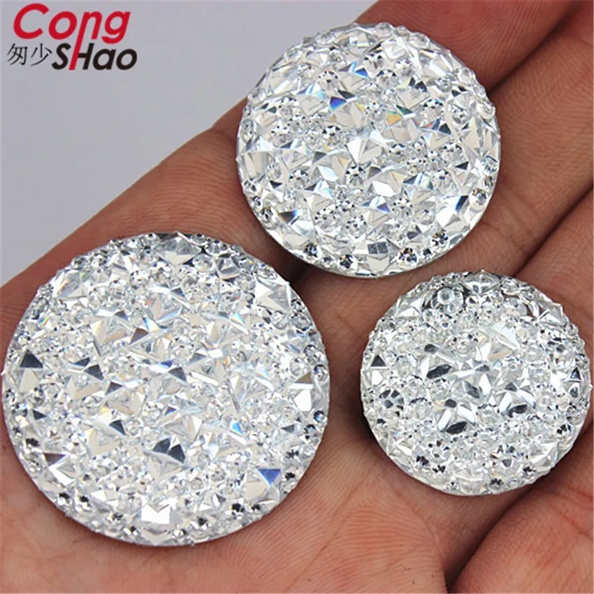 Cong Shao 10/12/14/16/18/20/25/30mm Round stones and crystals flat back Resin Rhinestone applique DIY Wedding Dress Beads WC582