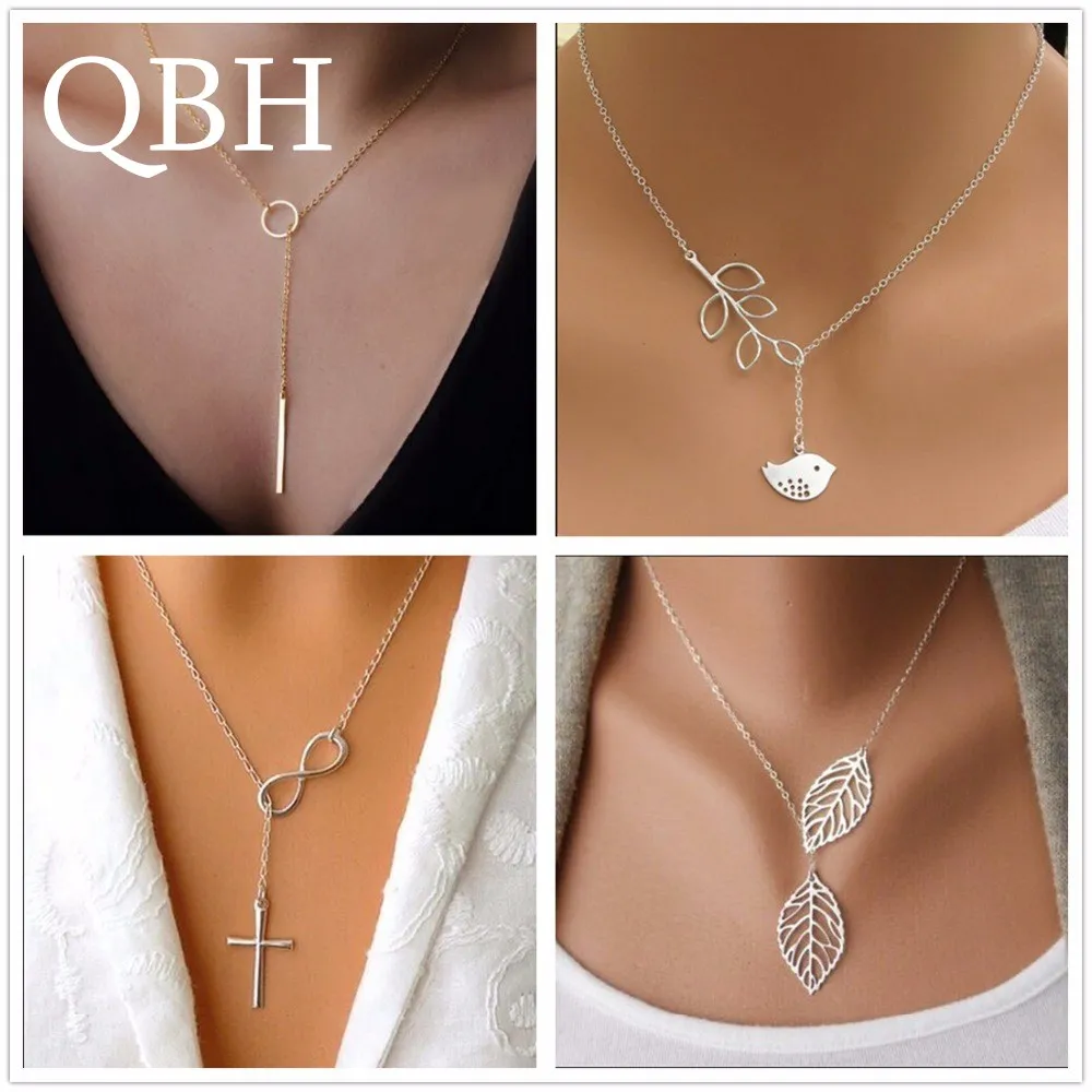 NK609+ Hot Selling New Punk Minimalist Infinity Luck 8 Cross Leaf Pendants Necklaces For Women Jewelry Clavicle Chain Collier