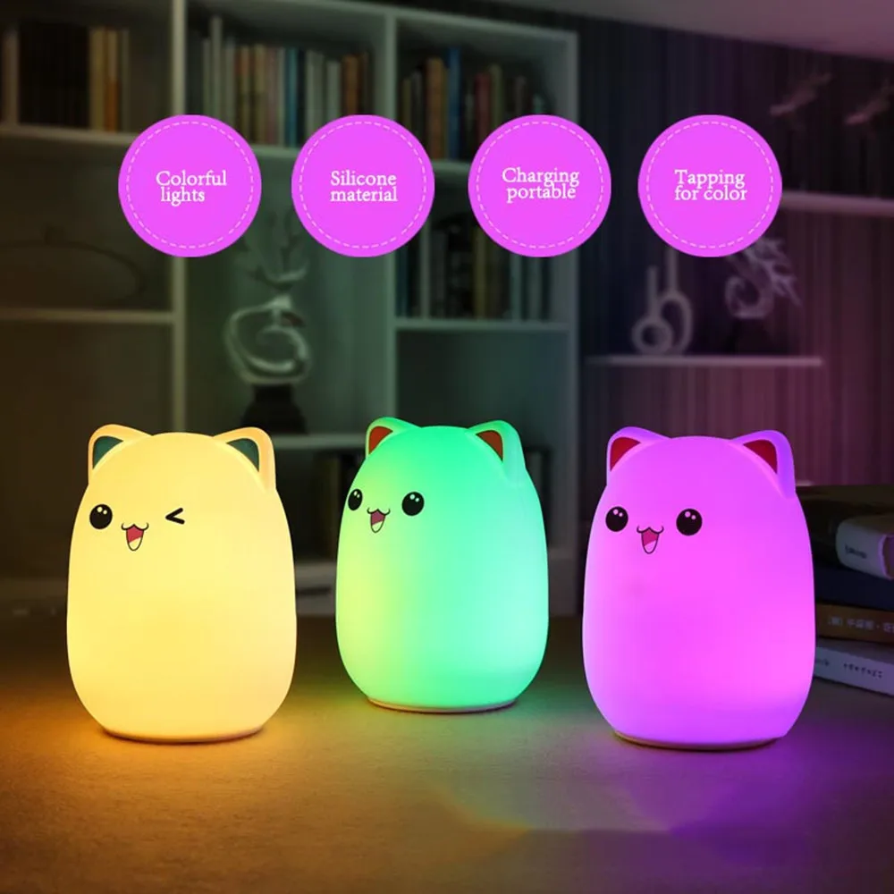 Bear LED Night Light Touch Sensor Remote Control RGB Dimmable Rechargeable Silicone Sleeping Lamp for Children Kids Baby Gift