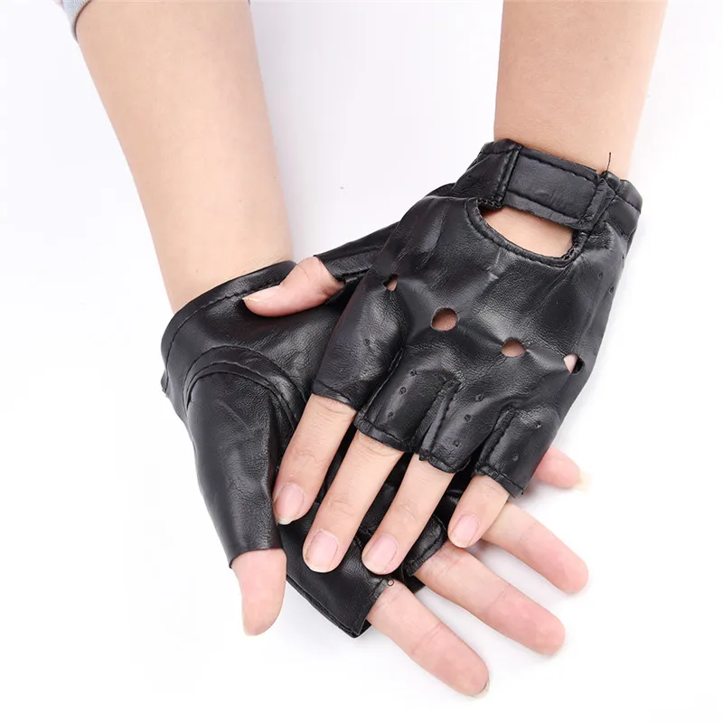 1 Pair Women new Fashion PU Leather Half Finger Driving Gloves Fingerless Gloves For Women Black Color Wholesale