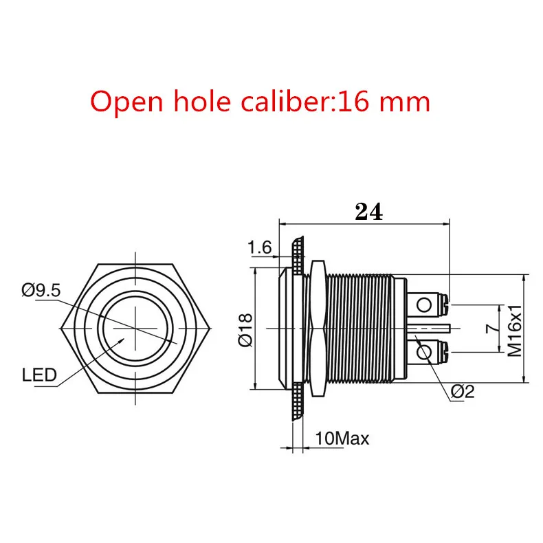 1PCS YT1194  Metal Shell  LED signal lamp 220V Open hole caliber 16 mm Led  Waterproof  Free Shipping  5 Colors