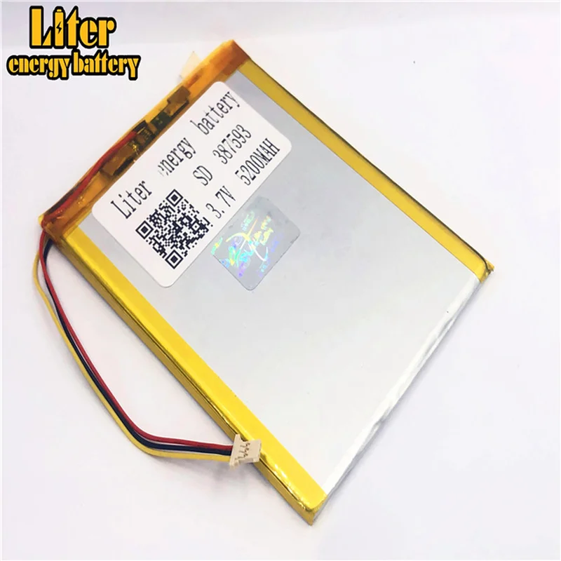 充電式リチウム電池,1.0mm,プラグ付き,3.7 v,387593 5200mah,pcおよびタブレット用,リチウムポリマー,lipo