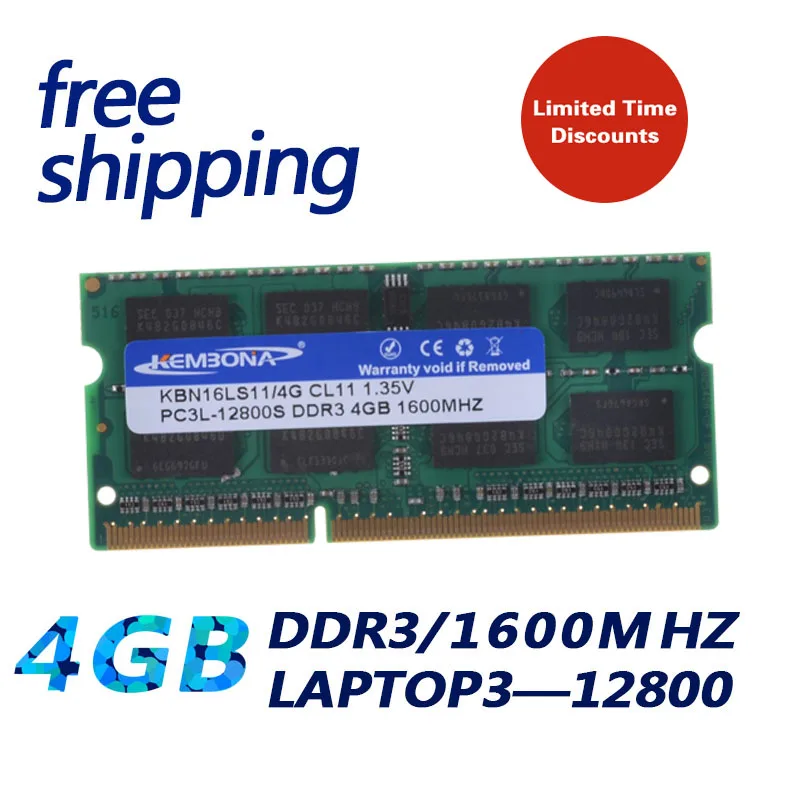 

KEMBONA Notebook / Laptop Module Ram Memoria SODIMM For DDR3L 1600 MHz 4 GB / PC3L-12800S DDR3 Non ECC 204pin 1.35 V