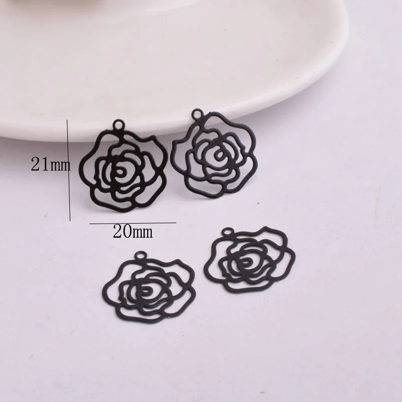 50 Stück AC2817 Messing Schwarze Blumenanhänger 20mm Kupferanhänger DIY Schmuckherstellung – Detail 4