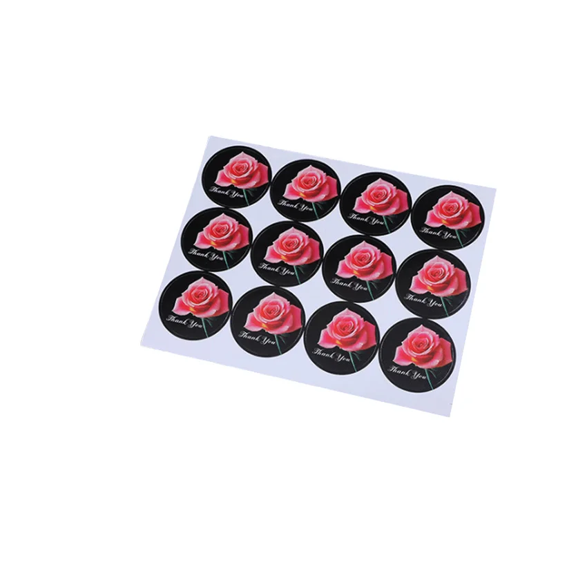 1200pcs/lot Kawaii Rose Thank you flower gift sealling label Adhesive Black Baking Seal Sticker For Party Favor Gift Candy Box