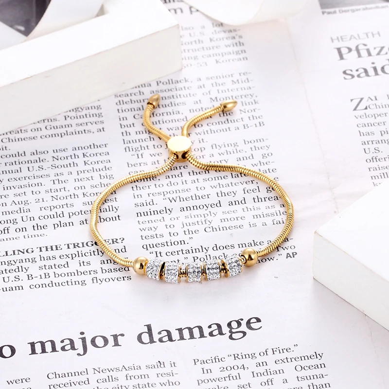 Top Quality Beautiful Five Circles Full Zircon Bracelet Gold Color Adjustable Bracelet Gift Jewelry For Women And Children