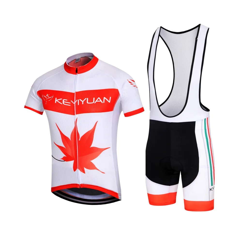 KEYIYUAN Maple Leaf Men Bike Clothing Riding Summer Wear Cycling Jersey Bib Short Set S-5XL