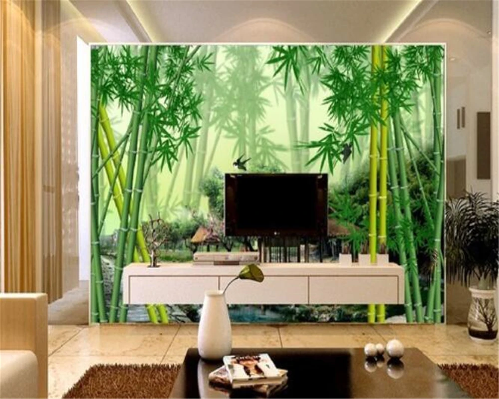 papel de parede Natural bamboo forest hut swallow TV back picture living room TV backdrop wall wallpaper for walls 3 d Beibehang