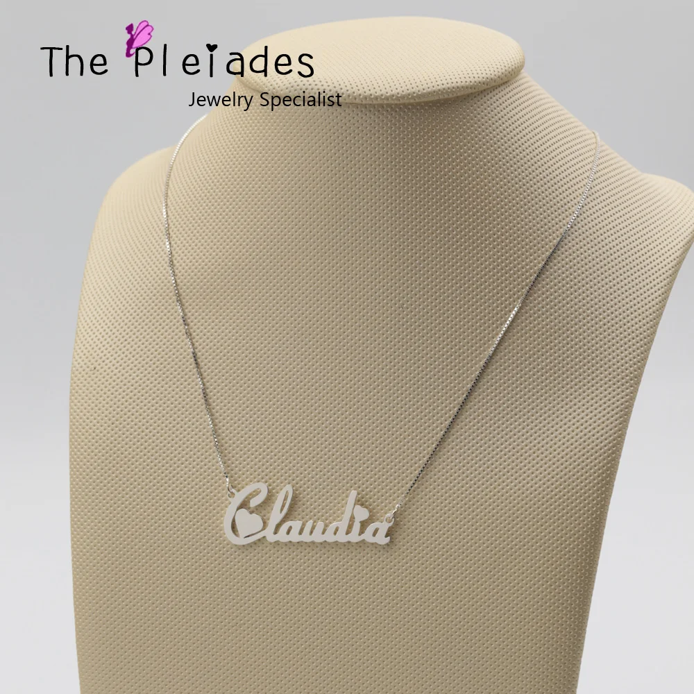 925 Solid Silver Name Necklace Customized Heart Decorated Name Pendent Personalized Gift for Your Pretty Girl