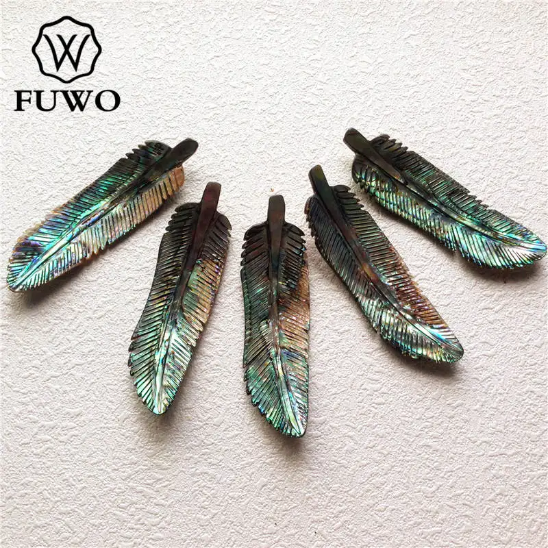 FUWO Hand Carved Feather Shell Pendant Natural Mother of Pearl Shell Charm Fashion Jewelry making Supplies Wholesale S004 3inch