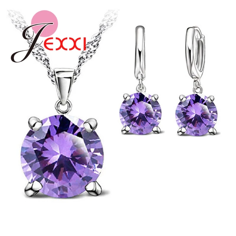 Selling 925 Sterling Silver Jewelry Sets 4 Claws Cubic Zirconia CZ Pendant Necklace Earring Fashion Jewelry For Women SET