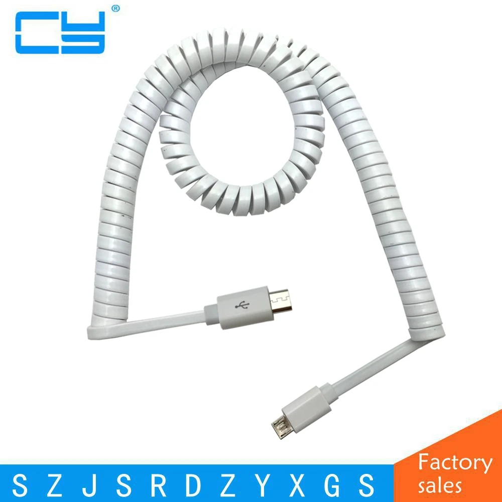 micro usb male to male spring Retractable stretch cable sync data charge 2.5m white