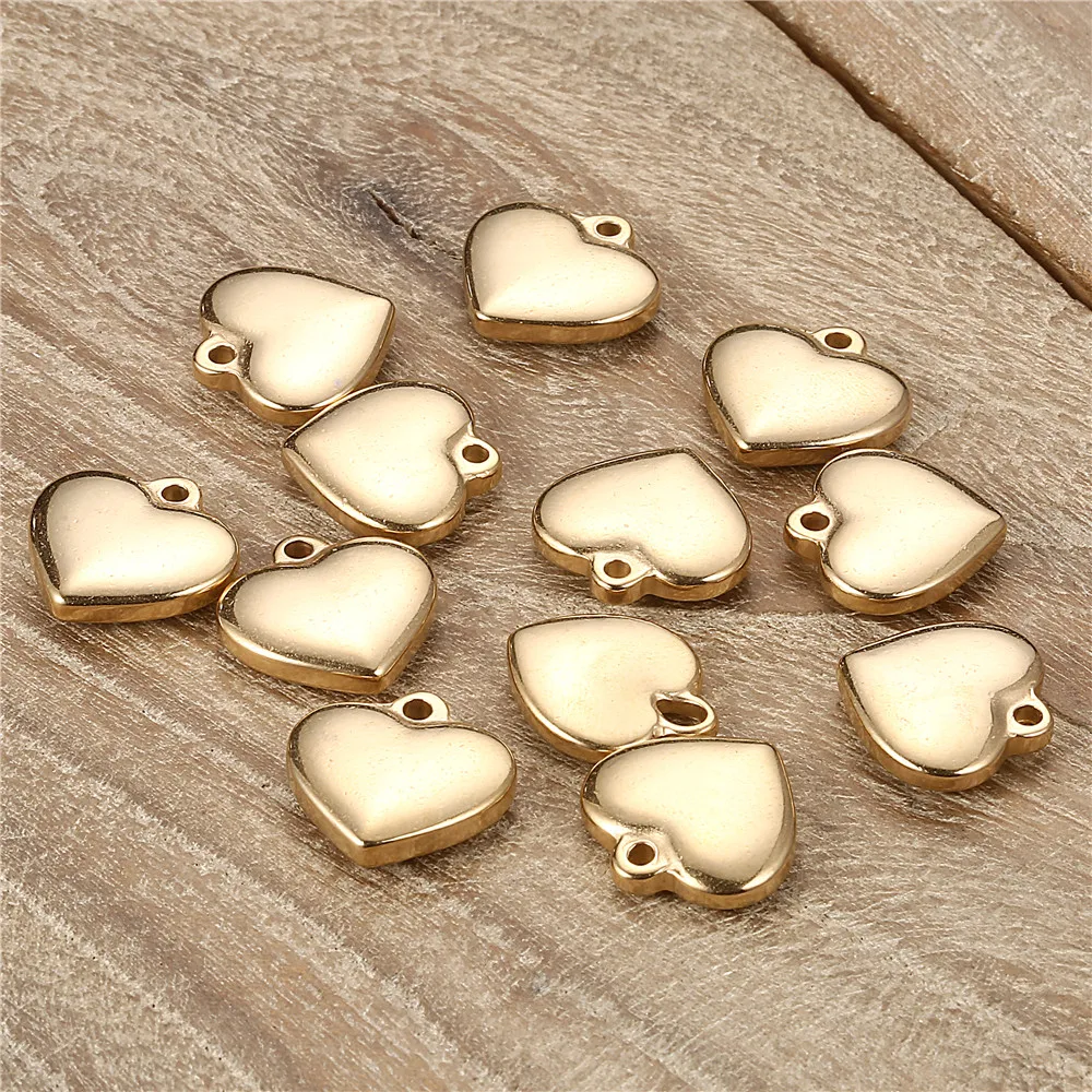 5Pcs/Lot Wholesale Stainless Steel Puffy Heart Pendant Charms For Jewelry DIY Making Accessories Findings