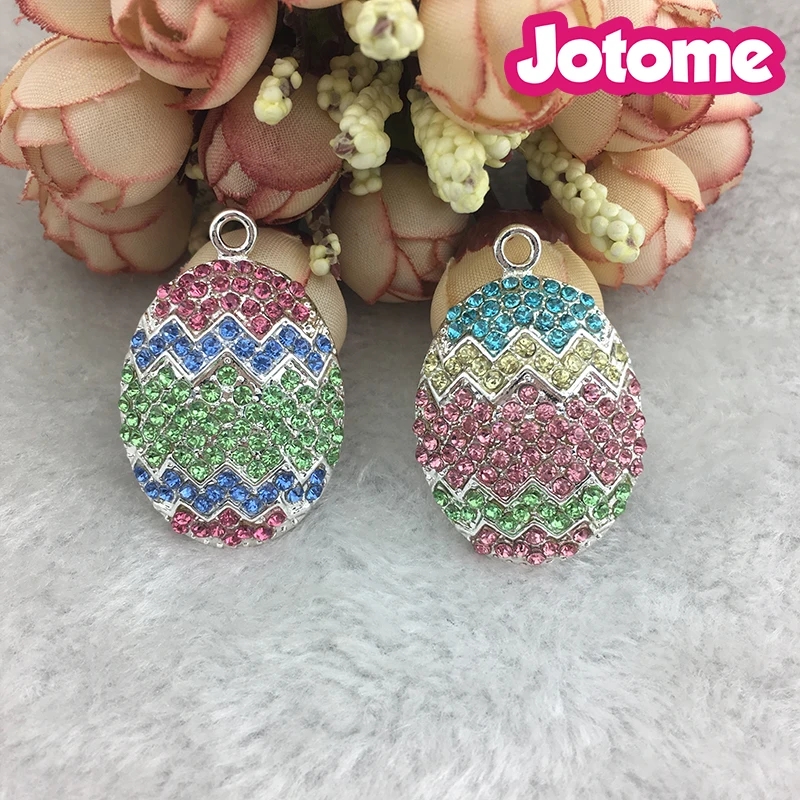 Wholesale 33mm High Quality Rhinestone Easter Colorful Egg pendant For Necklace/Charm