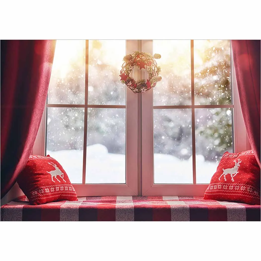 Allenjoy photography backdrop Christmas window wreath winter snow background photocall photoshoot prop custom photobooth