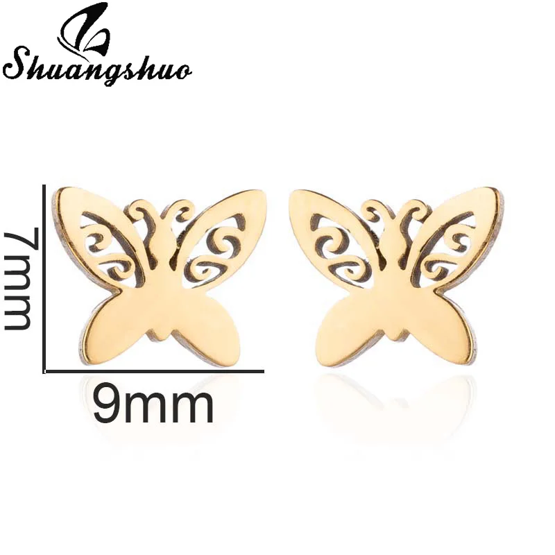 Shuangshuo Animal Butterfly Earings For Women Stud Earrings Stainless Steel Tiny oorbellen Pendientes Small Earing brinco