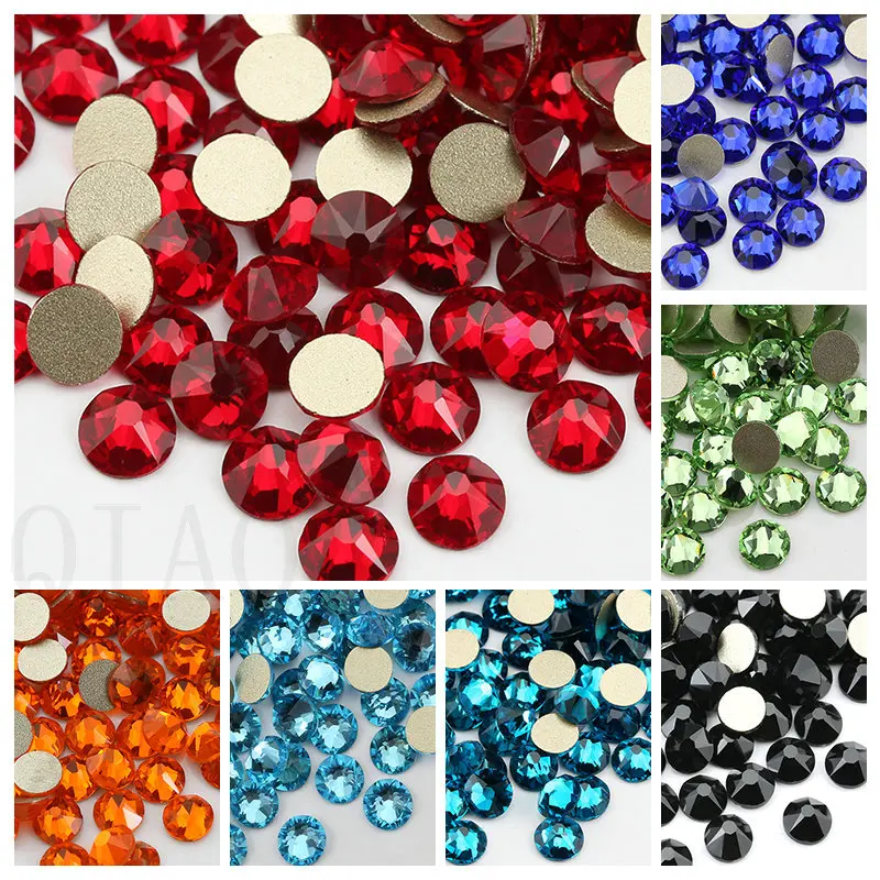 QIAO 8 big + 8 small Cut Facets Non Hotfix Crystal Rhinestones Glass Top Quality Strass Stone Crystals AB Glue on Clothes