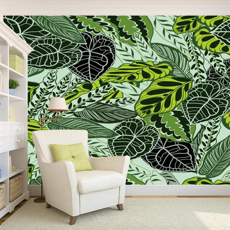 

wellyu wallpaper for walls 3 d Vintage tropical rainforest palm plantain leaf living room tv backdrop Custom wallpaper