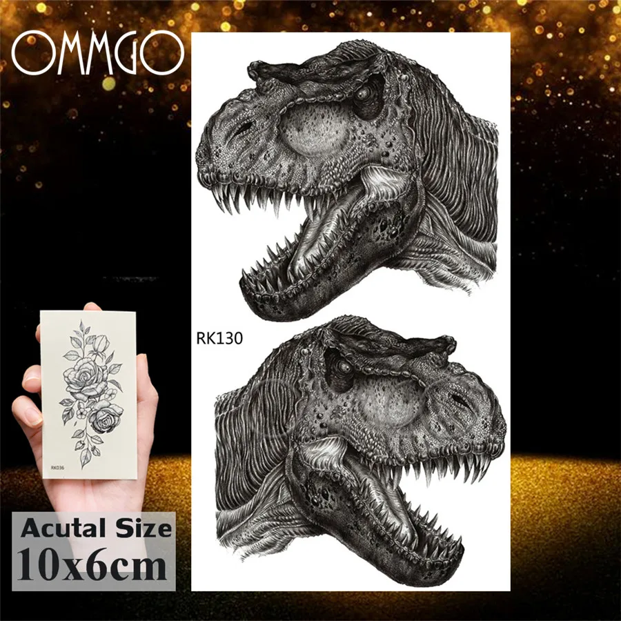 OMMGO Dinosaur Monster Fierce Temporary Tattoos Sticker Roar Tyrannosaurus Rex Custom Tattoo Body Art Arm Wrist Fake Tatoos Men