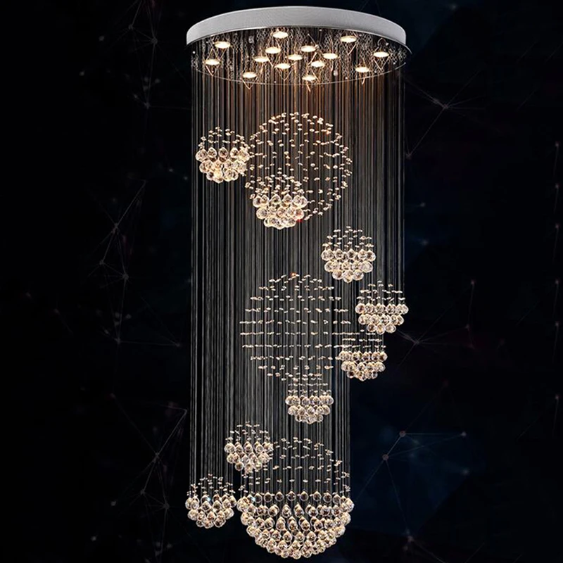 Modern Large Sprial Crystal Chandelier Ceiling Light Fixture Raindrop Flush Mount Light for Staircase Hallway 