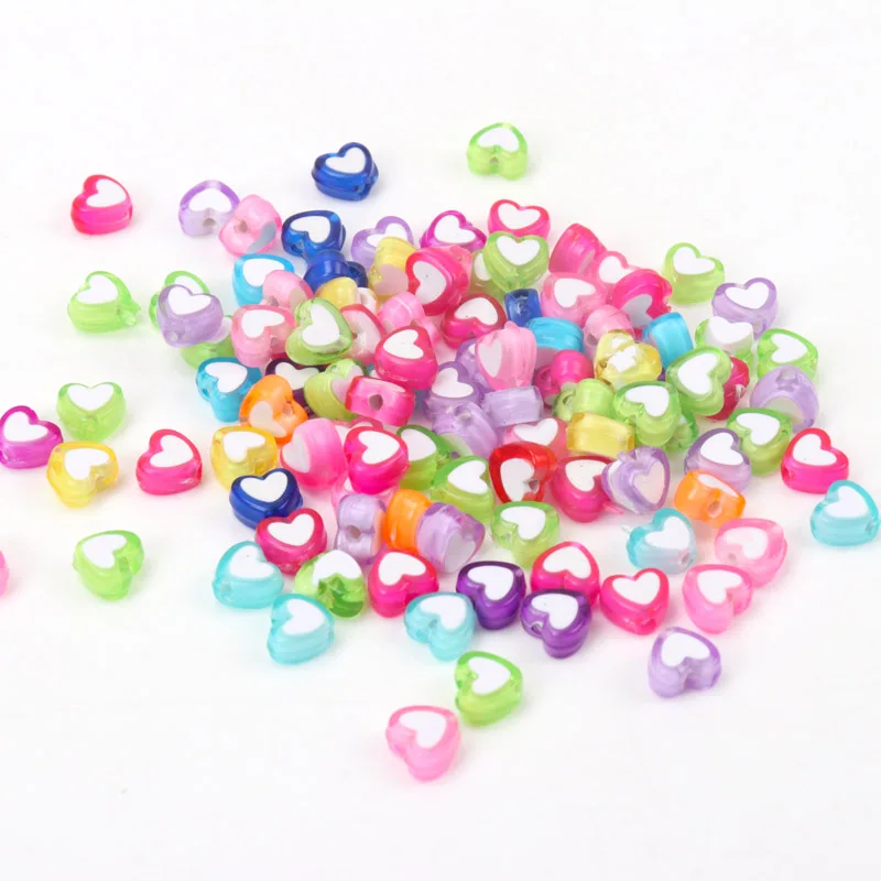 Mixed Color White Heart Diy Beads Acrylic Spacer Beads Fit Jewelry Making Diy Wholesale 8x8mm 100pcs