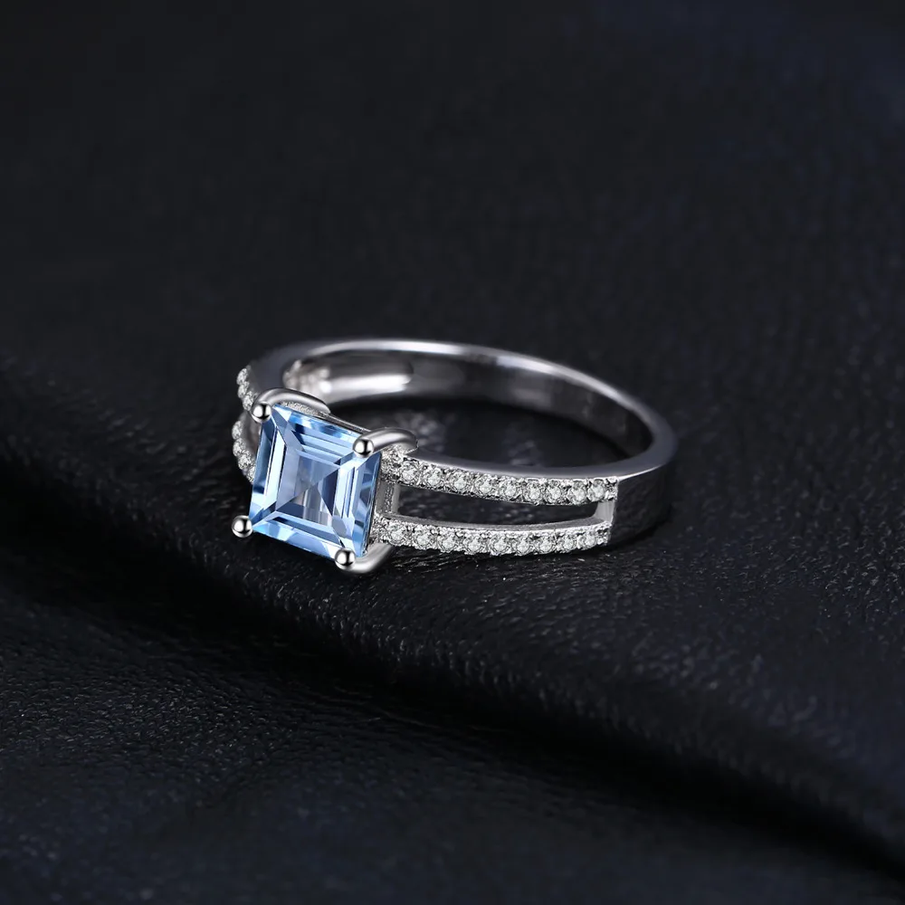 JewelryPalace, anillo de compromiso de Plata de Ley 925 con topacio azul cielo de corte princesa de 1,2 quilates para mujer, joyería fina de piedras preciosas, regalo de boda