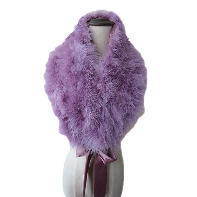 Women\'s Real Ostrich Feather Fur Shawl Wraps Female Wedding Party Cape Warm Scarf Purple GRAY