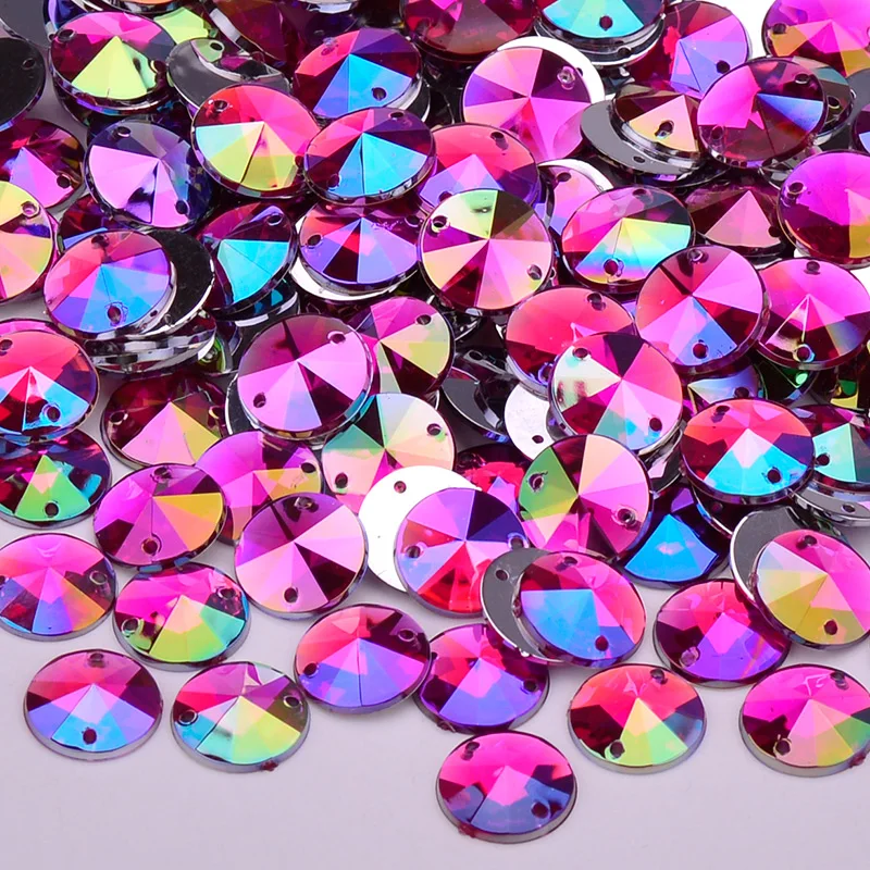 JUNAO 1000pc 10mm Sew On Crystal AB Rivoli Rhinestone Applique Round Flatback Acrylic Gems Sewing Strass Stones For Dress Crafts