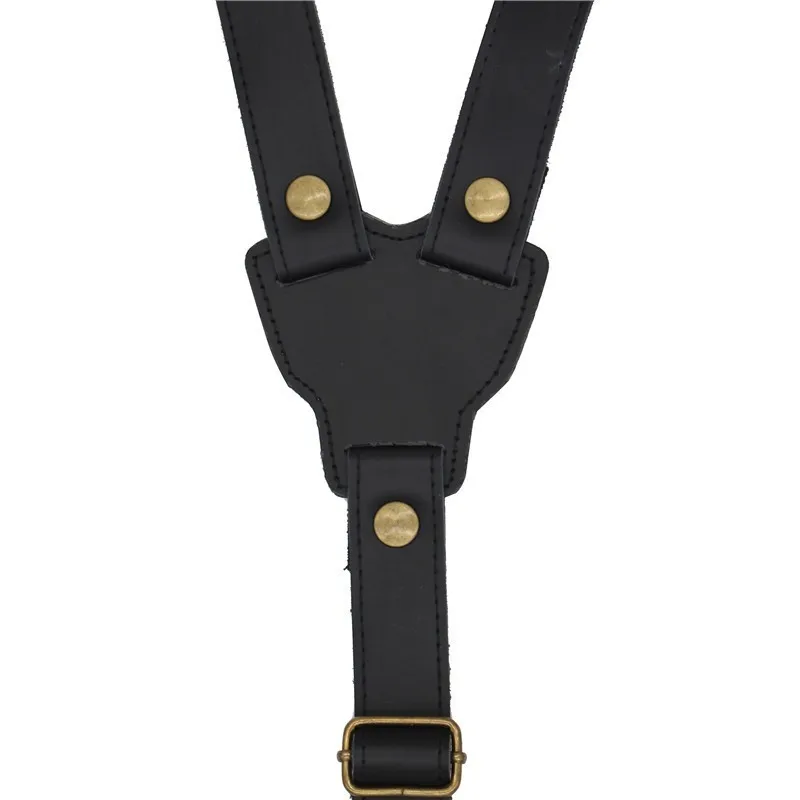 2.5cm real retro cowhide black leather strap Women men suspenders belt adjustable bronze buckle braces groom Y-Shaped shirt