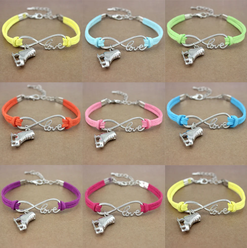 Ice Skate Shoe Skating Sports Gymnastics Infinity Love Charm Bracelets Women Men Girl Boy Unisex Jewelry 20 Colors to Choose