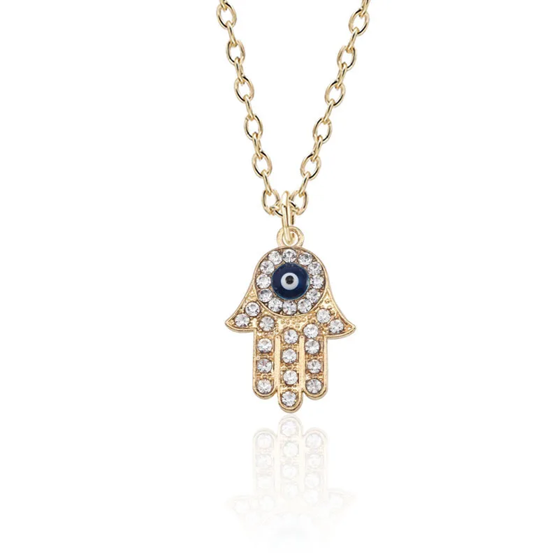 Turkish Hamsa Hand Fatima Crystal Necklace For Women Men Evil Eye Necklaces Adjustable Clavicle Long Chain Lucky Jewelry Gifts