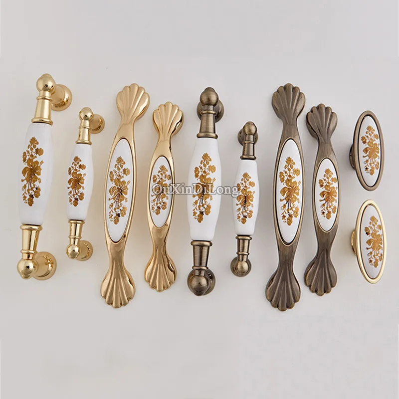 Elegant 10PCS European Ceramic Furniture Handles Drawer Knobs Cupboard Wardrobe Kitchen Dresser TV Shoe Cabinet Pulls Knobs