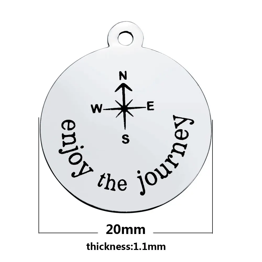 BULK 30pcs Stainless Steel Enjoy The Journry Compass Charms Round Tag Engraved Pendant 20*23.2mm